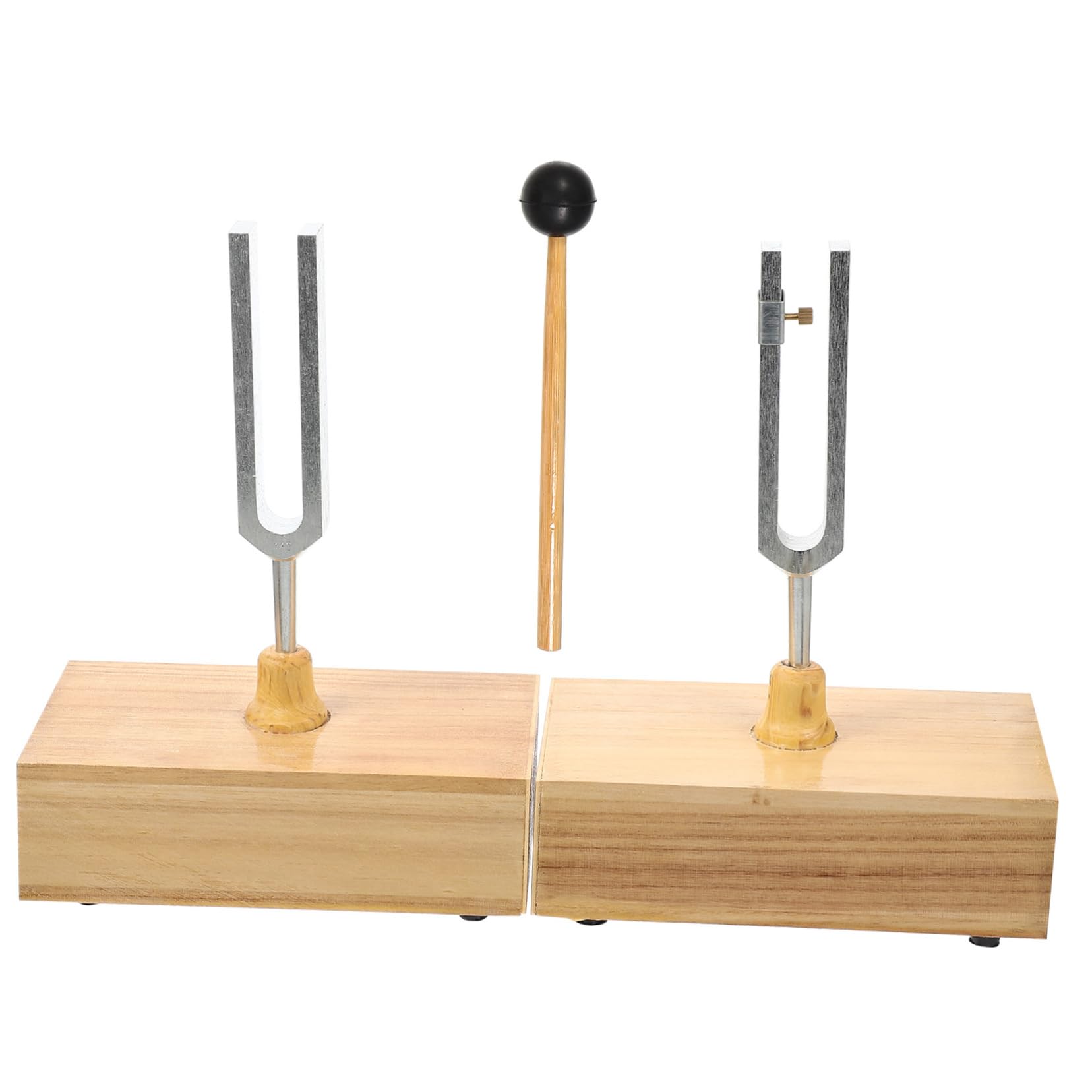 Physikalische Stimmgabel 440hz im Holzsockel als 1 Satz | Hammer, Metallausführung, für Lehrversuche und Resonanztests, Präzise Abstimmung