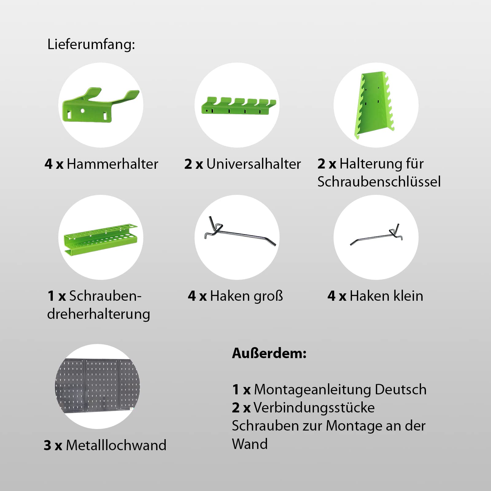 TRUTZHOLM Werkzeugwand Lochwand Werkzeuglochwand 120 x 60 x 2,5 cm | 17 teilge Hakenset | Lochwand für die Werkstatt für Hammer, Zangen, Schraubendreher