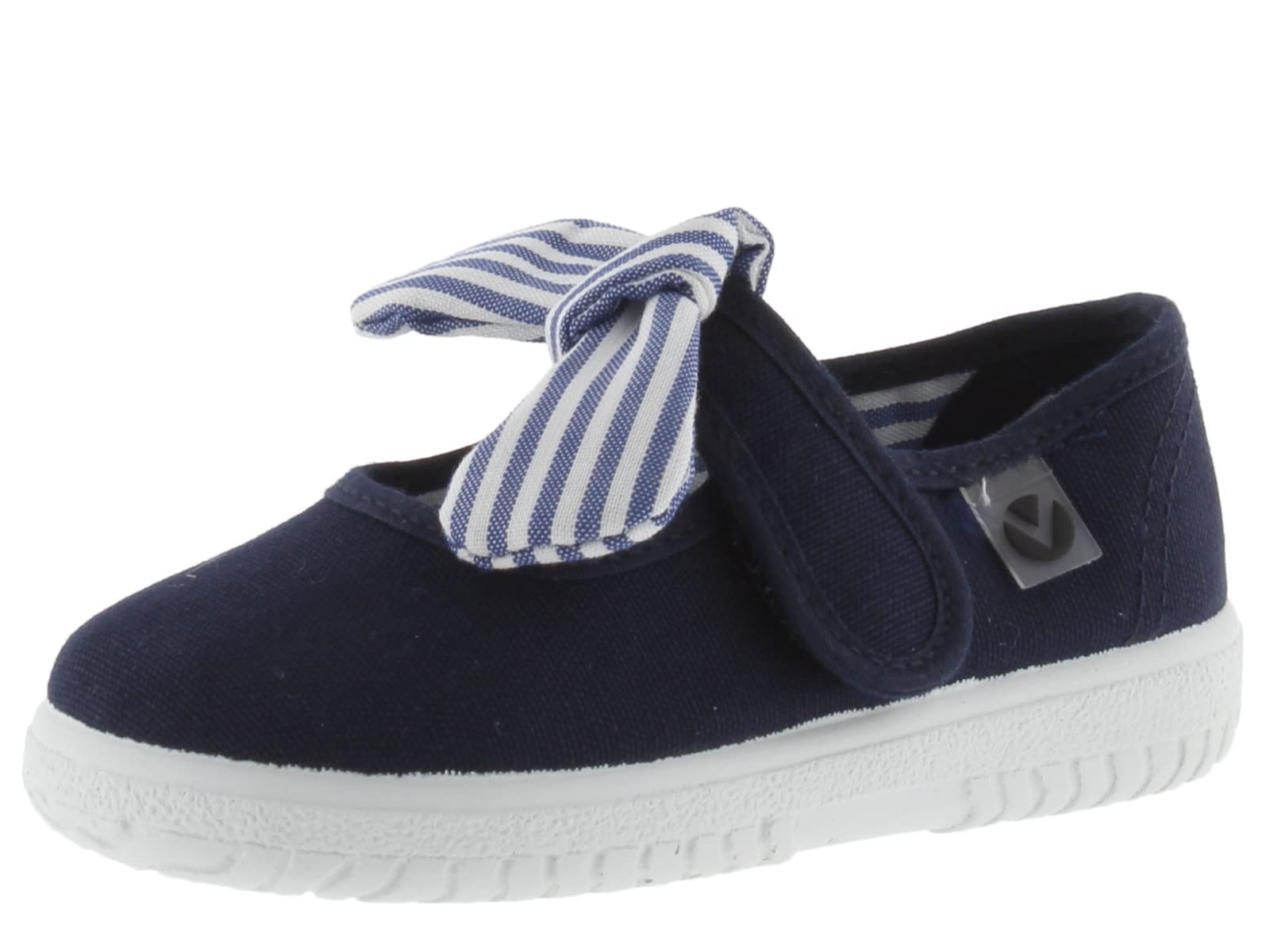 victoria Ojalá Unisex Canvas Mary Janes & Hook-and-Loop Strap & Striped Bow 105110 for Kids Marino 22