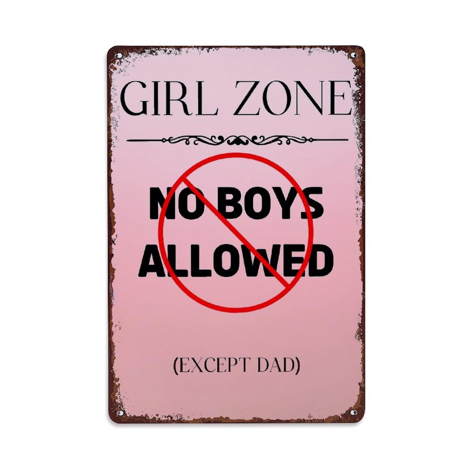Jdfenggu Girls Vintage Zone No Boys Allowed Except Dad Retro Metal Tin Sign, Decor Art Poster For Bar, Home, Man Cave, Kitchen, Laundry Room Gift 8X12inch