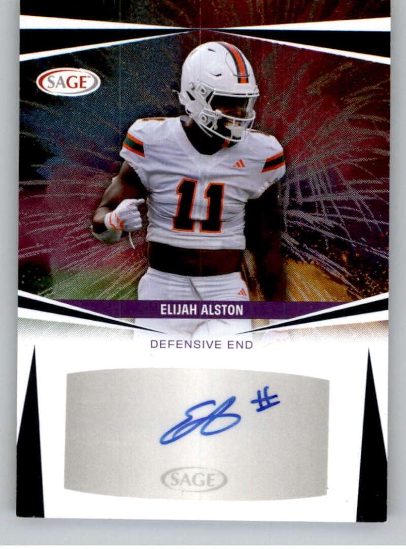 2025 SAGE HIT Autograph Blue #A-EA Elijah Alston Auto Autograph Miami Hurricanes Pre NFL Football Signature Card in Raw (NM or Better) Condition