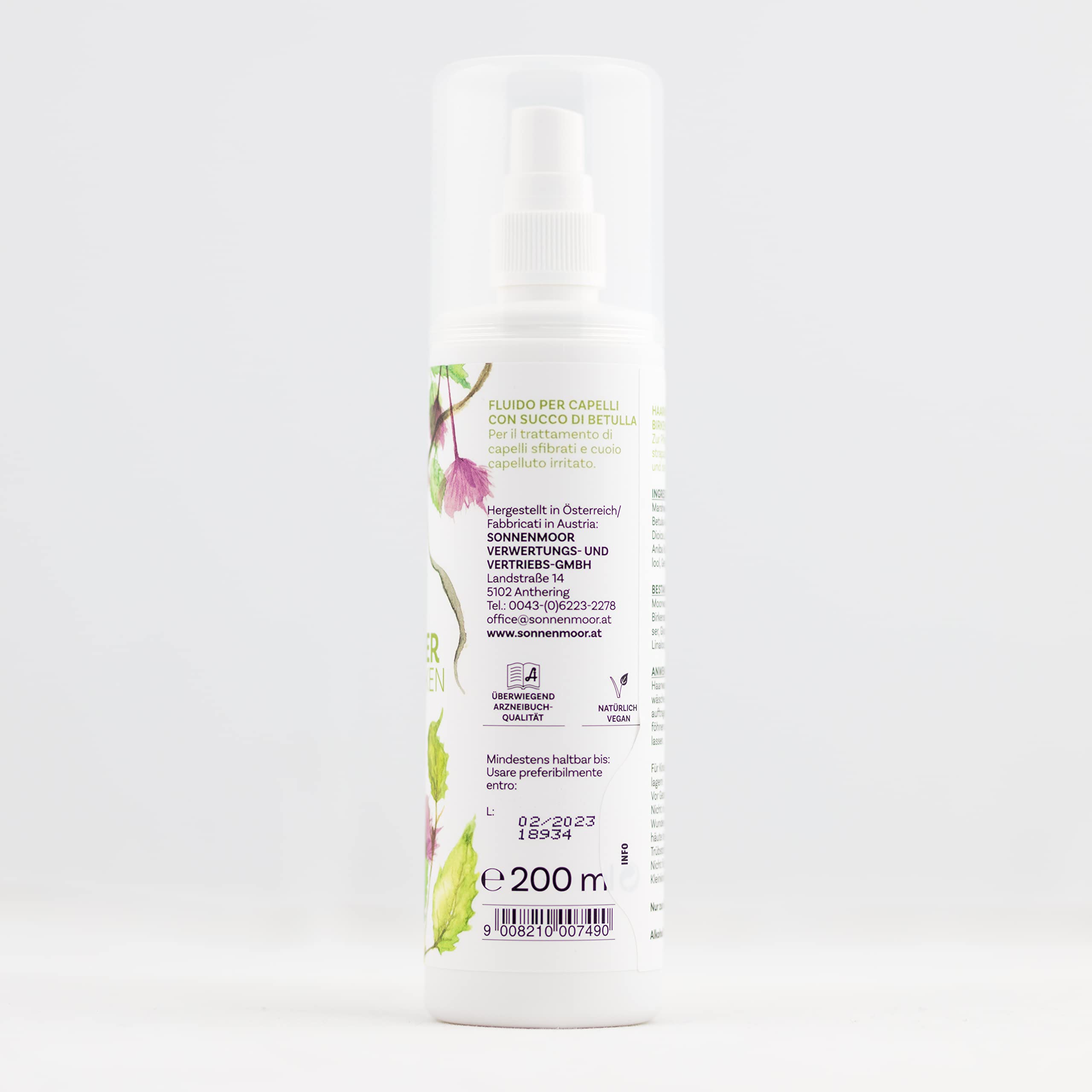 Natürliches Haarwasser 200 ml mit Birkensaft vom österreichischen Familienbetrieb SonnenMoor