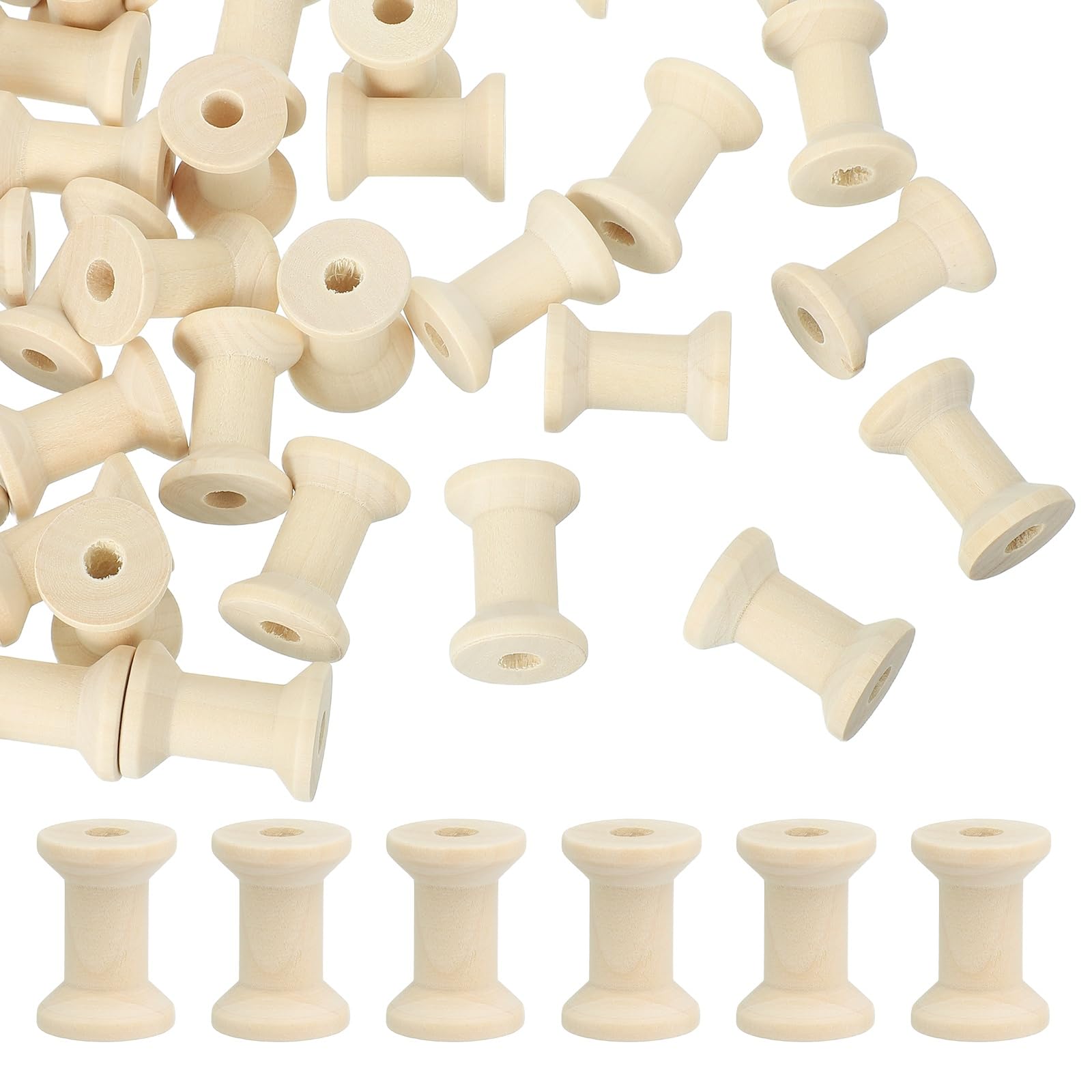 YELARXI Wooden Empty Spools For Sewing & Crafts - 50Pcs Unfinished Brown Thread Bobbins, 1.2x0.8 Inch