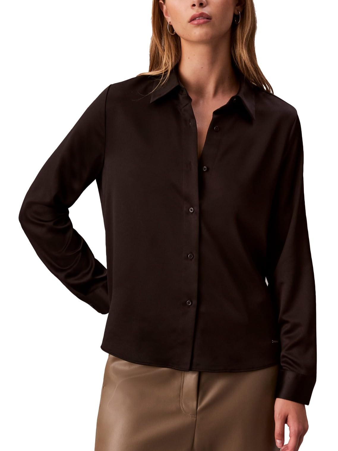 

                                                    Calvin Klein Women's Satin Button-Down Shirt Black