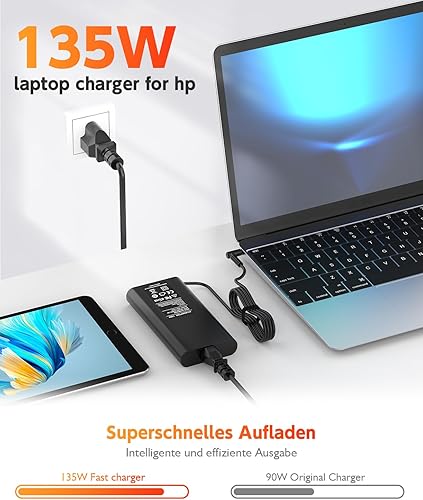 Miniatura 2 de Cargador portátil de 135 W para HP Spectre x360 OMEN Pavilion Gaming 15 17 ec0013dx 15-ec0751ms L15534-001 TPN-DA11 TPN-CA13 Cable de fuente de