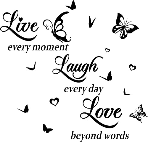 PLIGREAT Calcomanías de pared con frases inspiradoras, calcomanías de pared de vinilo extraíble de mariposa negra para guardería, dormitorio, sala