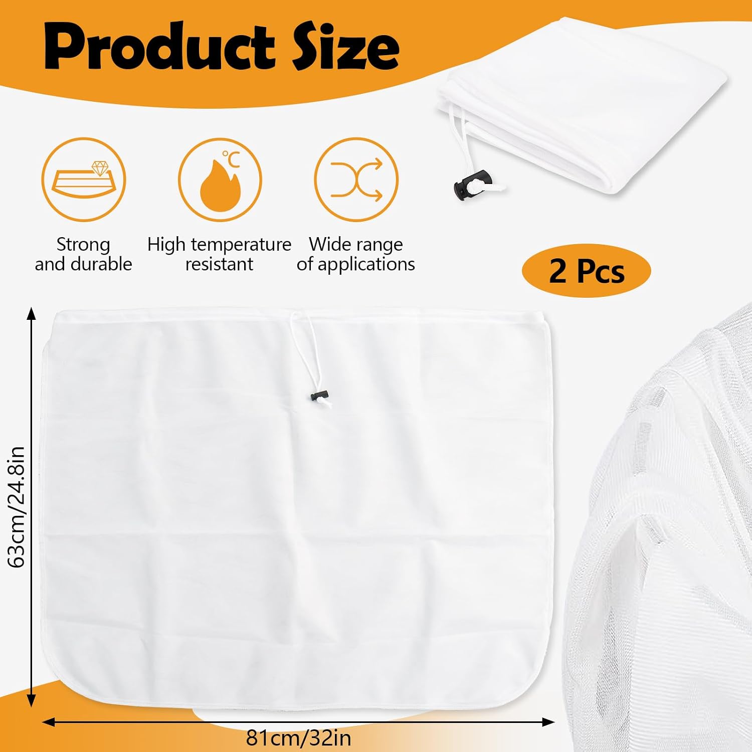 2 Pack 32 x 24.8" Extra Large Brew Bags, Reusable Fine Mesh Strainer Bag, Drawstring Filter Bag for Beer Brewing Cider Mead Wine Making Supplies Straining Brew In a Bag