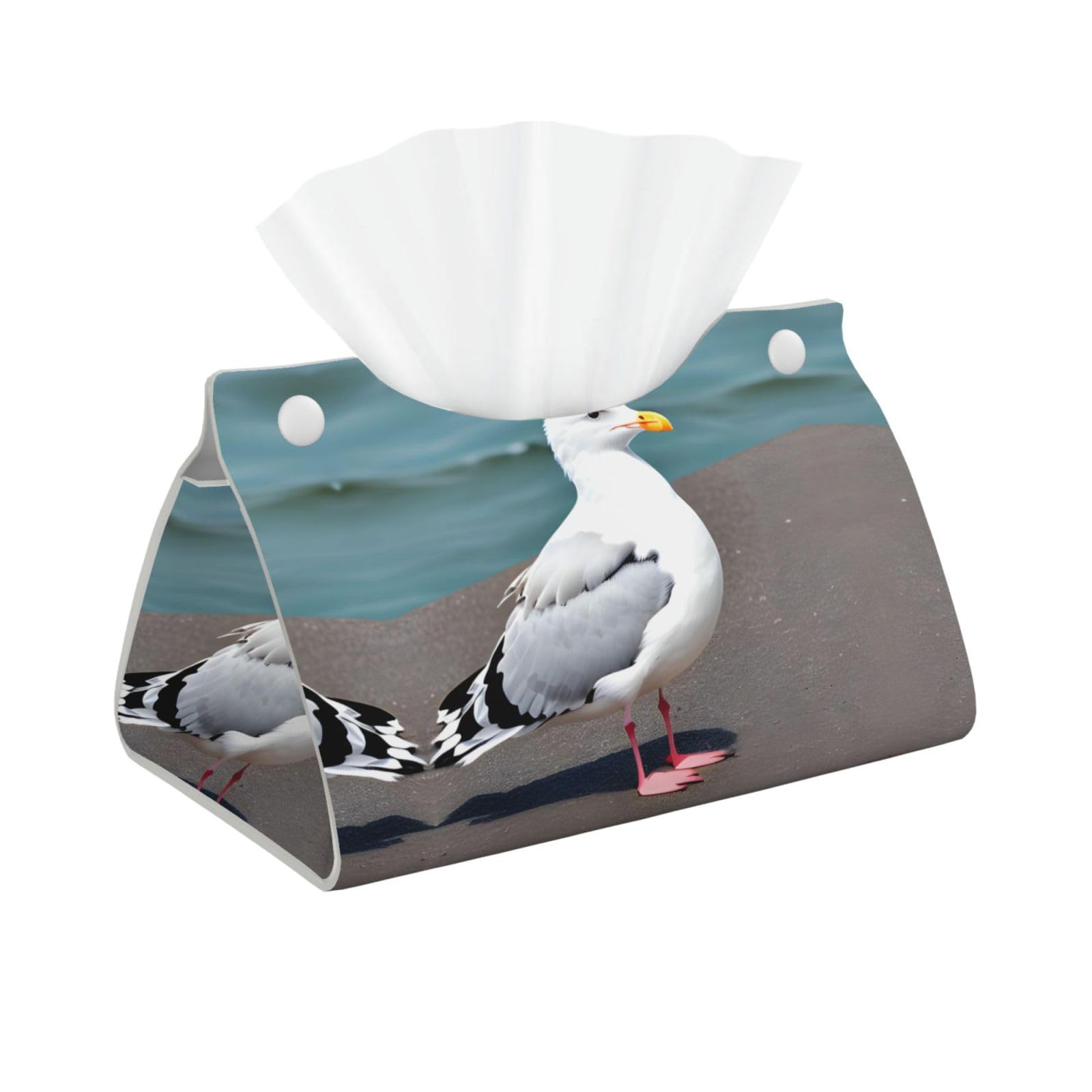 Cute Seagull Print Long Tissue Box Cover Holder Foldable Leather Organizer for Vanity, Nightstand, Desk & Bathroom