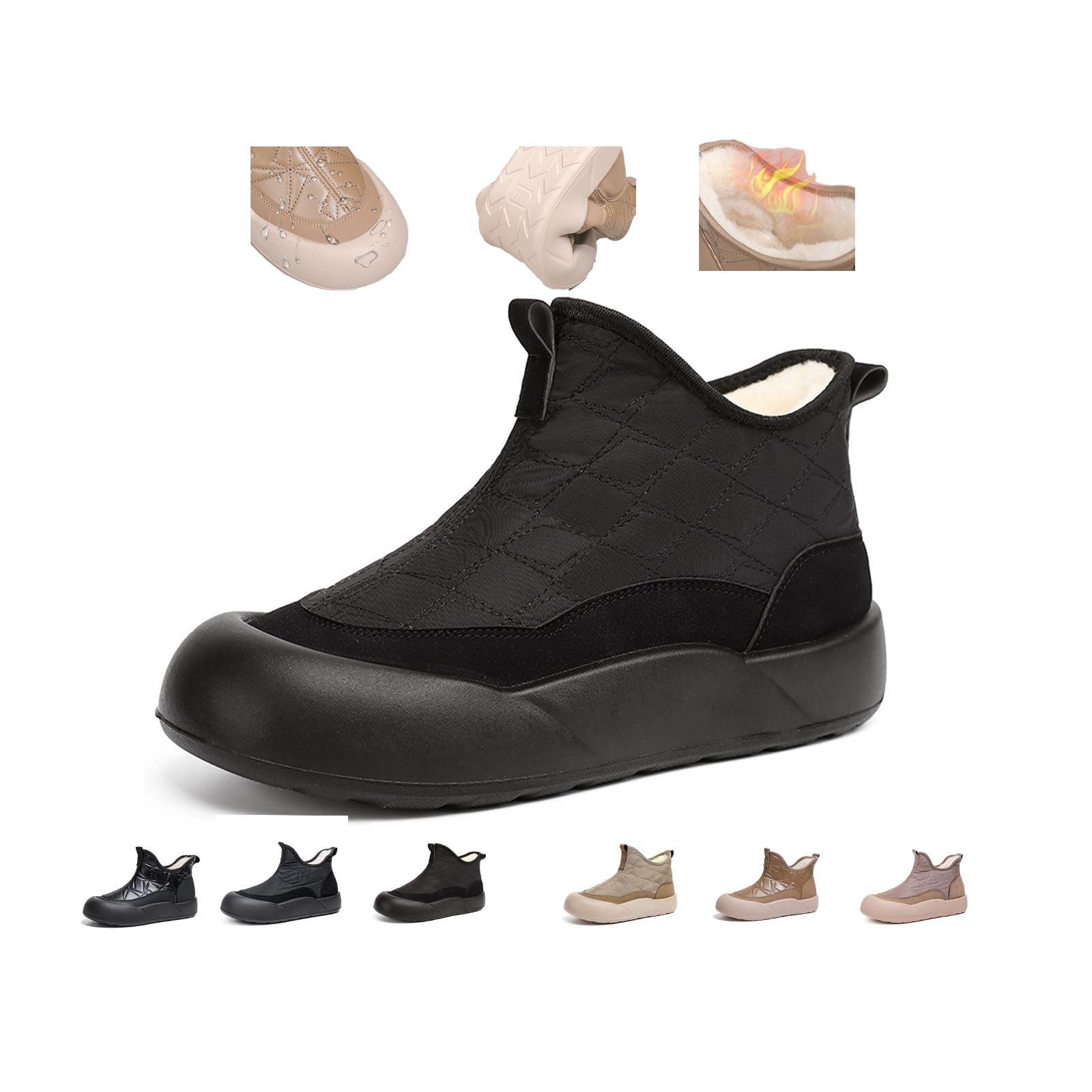 Womens Slip On Snow Boots Fashionable Round Toe Warm High Top Cotton Shoes Non Slip Lining Winter Outdoor