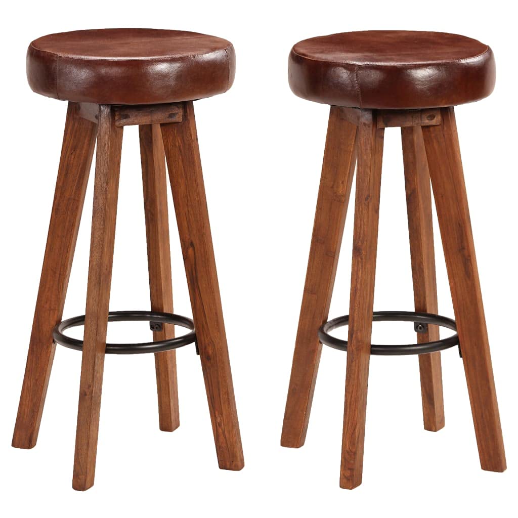 Homgoday Taburetes de bar de 2 piezas de piel auténtica y madera maciza de acacia, silla de oficina, silla de oficina, silla de escritorio para dormitorio o salón