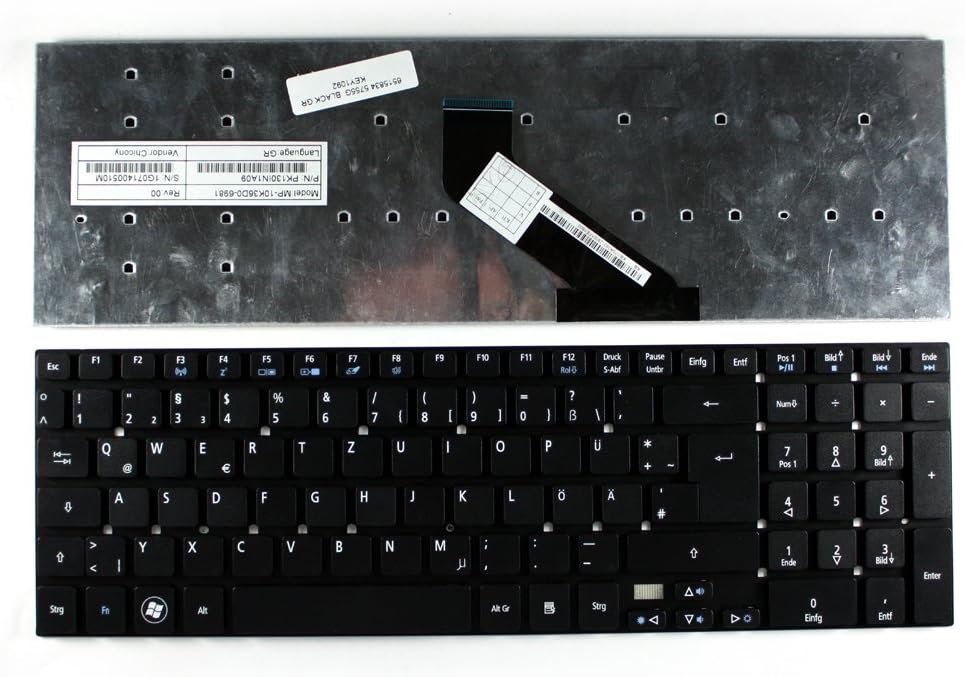 Keyboards4Laptops German Layout Black Laptop Keyboard Compatible with Acer Aspire 5755G-6823, Acer Aspire 5755G-9471, Acer Aspire 5830T, Acer Aspire 5830T-2314G50Mnbb, Acer MP-10K36D0-6981