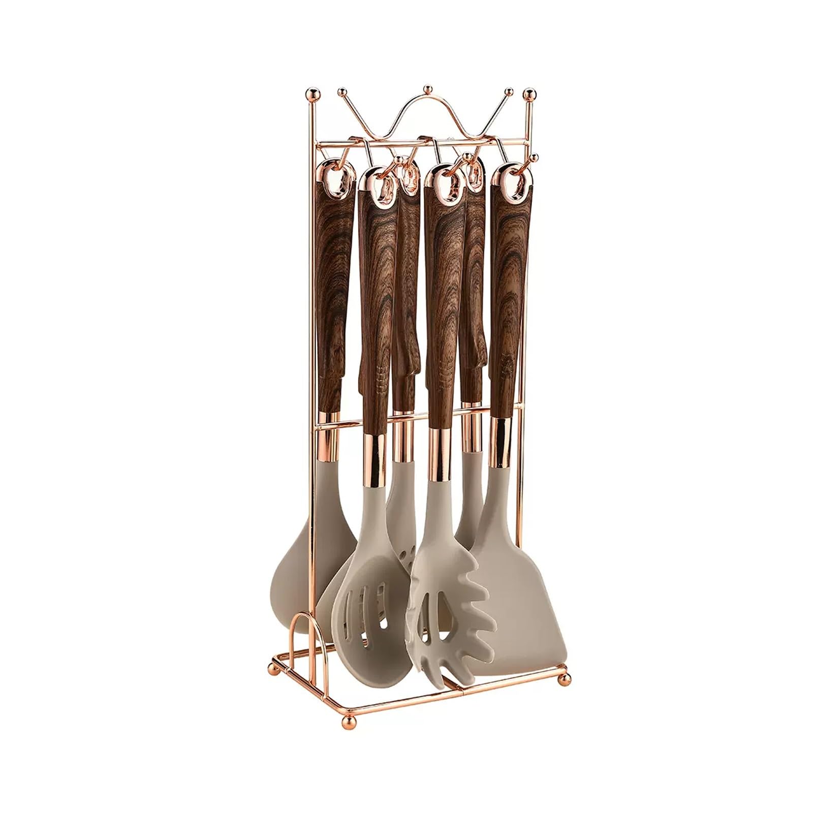 GTHTUHFD Silicone Cooking Utensil Set, 7-Piece Cooking Utensils, 446°F Heat Resistance - Nonstick Kitchen Utensils Cookware Set - Kitchen Tools Gift,Khaki