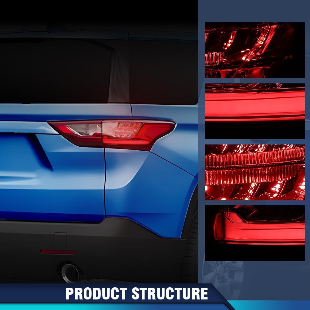PIT66 LED Tail Light Taillight Assembly Right Passenger Side Compatible with Chevy Traverse 2018-2021 84618032, GM2805130 Red Lens Rear Brake Lamp