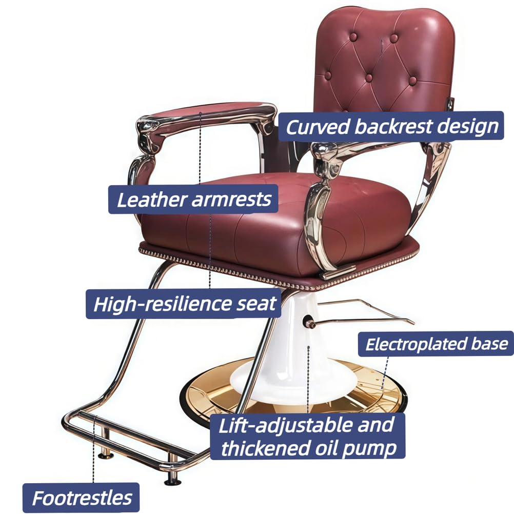 Wyposażenie salonu kosmetycznego, vintage fotel barberski, fotel barberski hydrauliczny podnośnik, obrót 360°, sztuczna skóra PU, do stylizacji,Black,Gold Plated