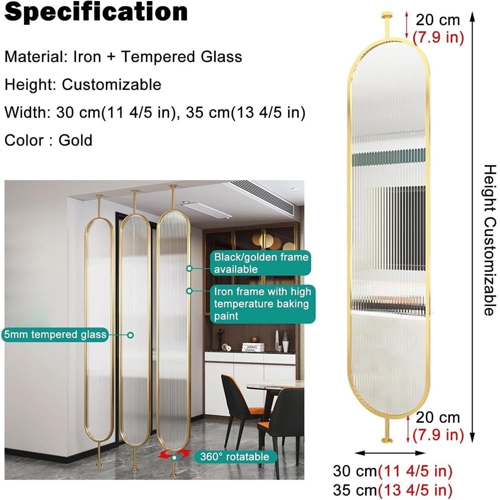 Nowoczesne szklane separatory ścienne działowe, 4 sztuki, ścianka działowa, szkło hartowane, do domowego biura lub sypialni (d 180 x 35 cm)