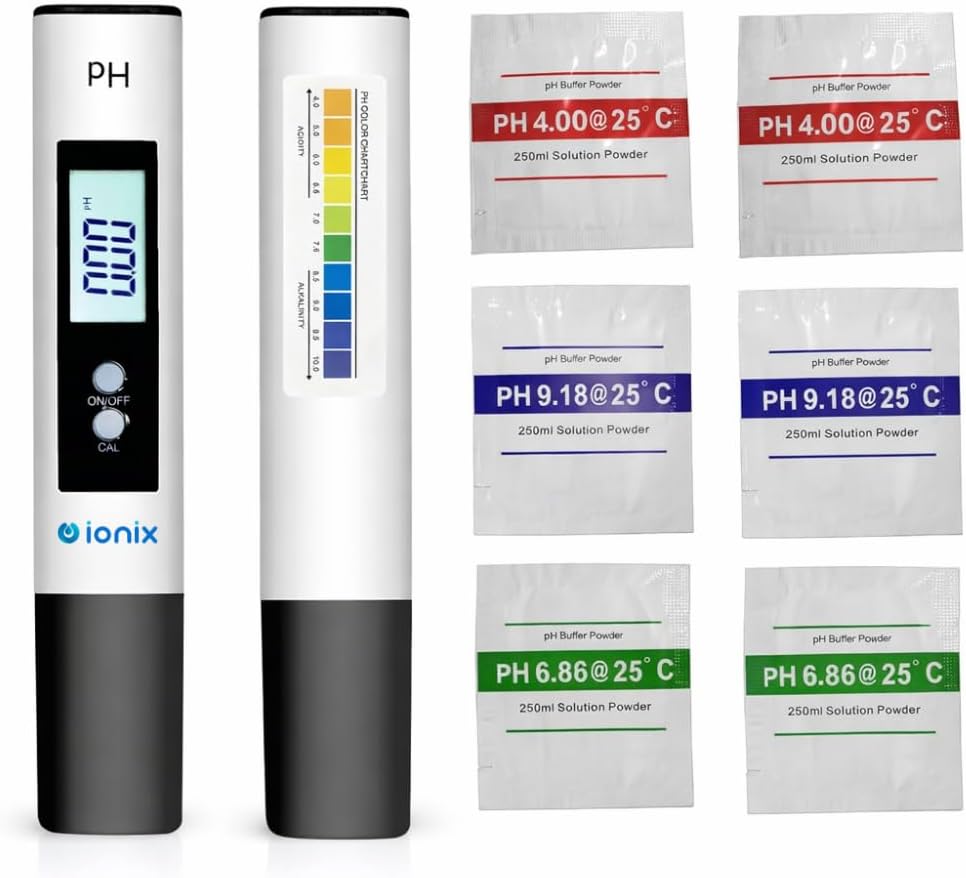 IONIX PH Meter for Water Testing, PH Meter with 6 Buffers Packets of 250 ml each, PH Tester for Water with Auto Calibration Mode, Automatic Temperature Compensation & Big Backlit LCD with Carry Box