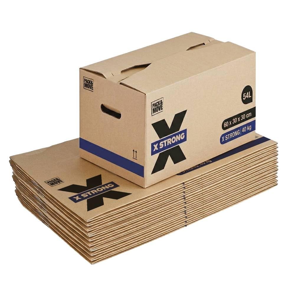 Pack and Move - Zestaw 15 kartonów do przeprowadzki X Strong - 60 x 30 x 30 cm - Obciążenie 40 kg - Ekstremalna wytrzymałość - Duża pojemność