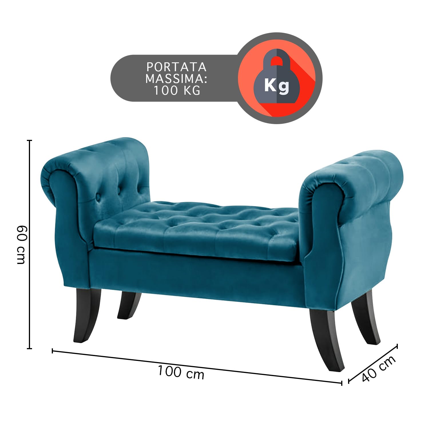 Panca Imbottita Con Contenitore - Divanetto In Velluto Con Gambe Dorate | Per Camera E Ingresso