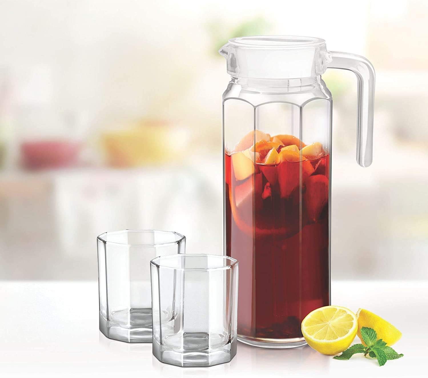 Enterprise Glass Water and Juice Jug 1100 ML | Water Square Glass Jug, Glass Bottle Cocktail Fridge Kitchen Picnic Lid (1100 ML)