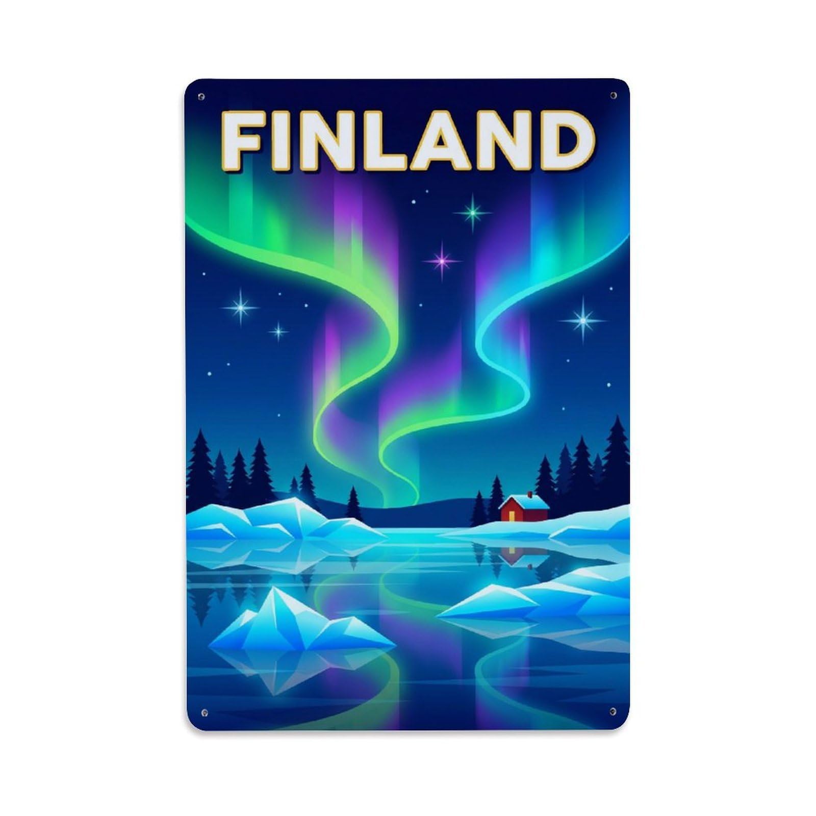 Olhnbad Style Finland Aurora Ice Mountain Travel Arctic Metal Tin Sign