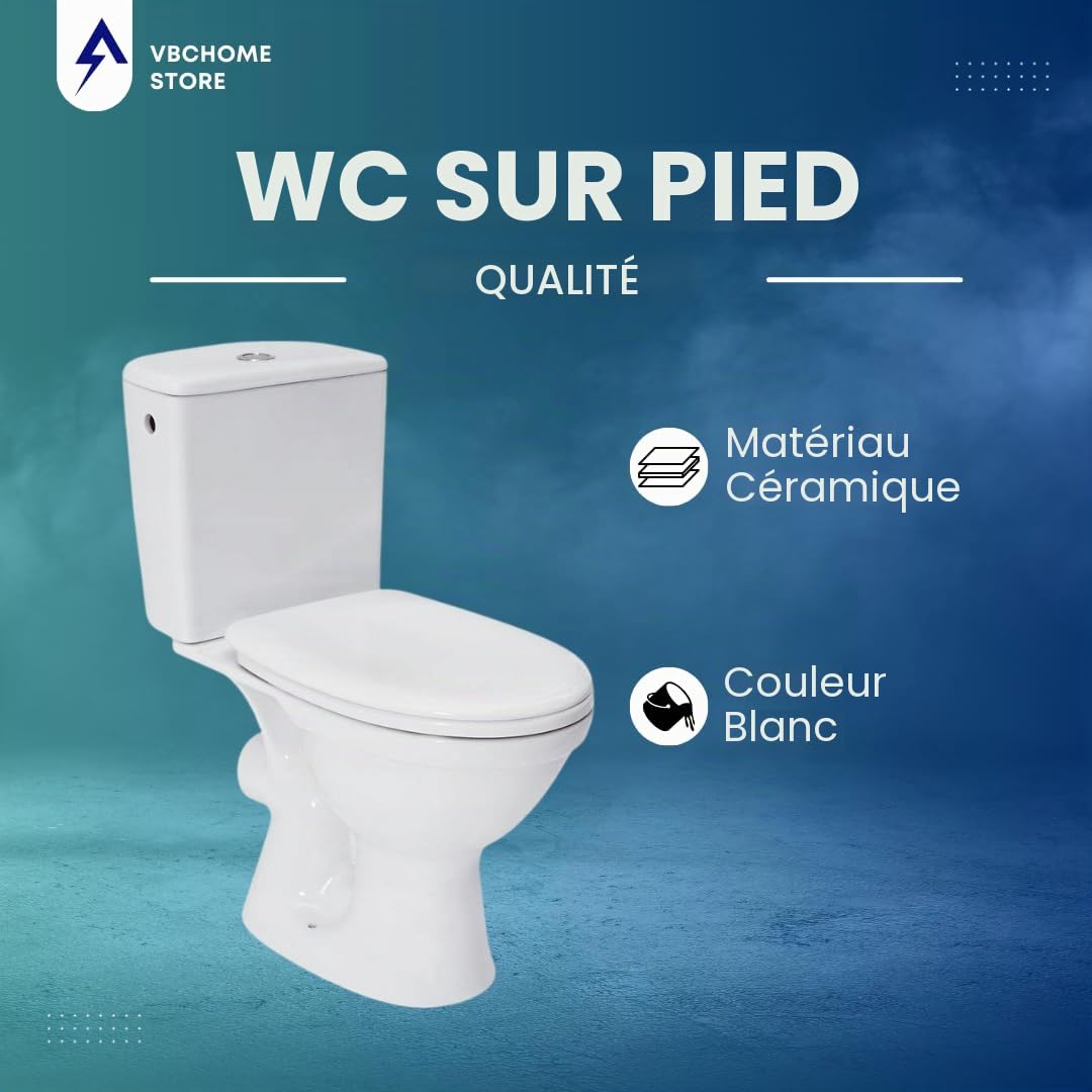 Merida Set WC complet en céramique avec réservoir de chasse et siège WC en polypropylène pour sortie d’eau horizontale