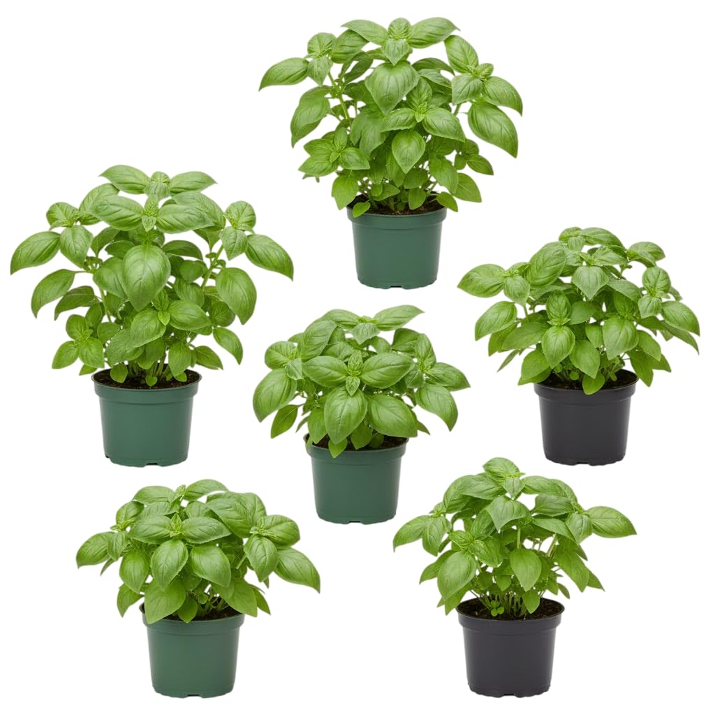 Huerto Compacto Natural – 6 Albahacas Naturales Ocimum Basilicum en Maceta | Seis Aromáticas Culinarias Frescas DECOALIVE para Cocina, Interior o Terraza