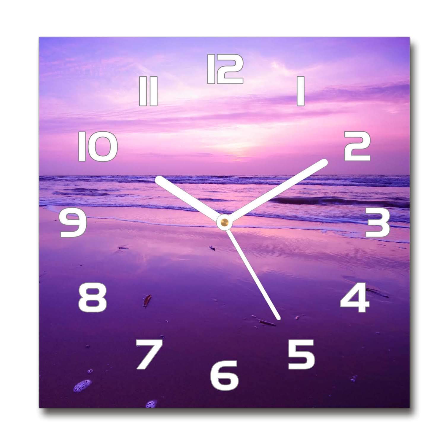 Horloge en verre 60x60cm Tulup avec un motif de coucher de soleil sur la mer