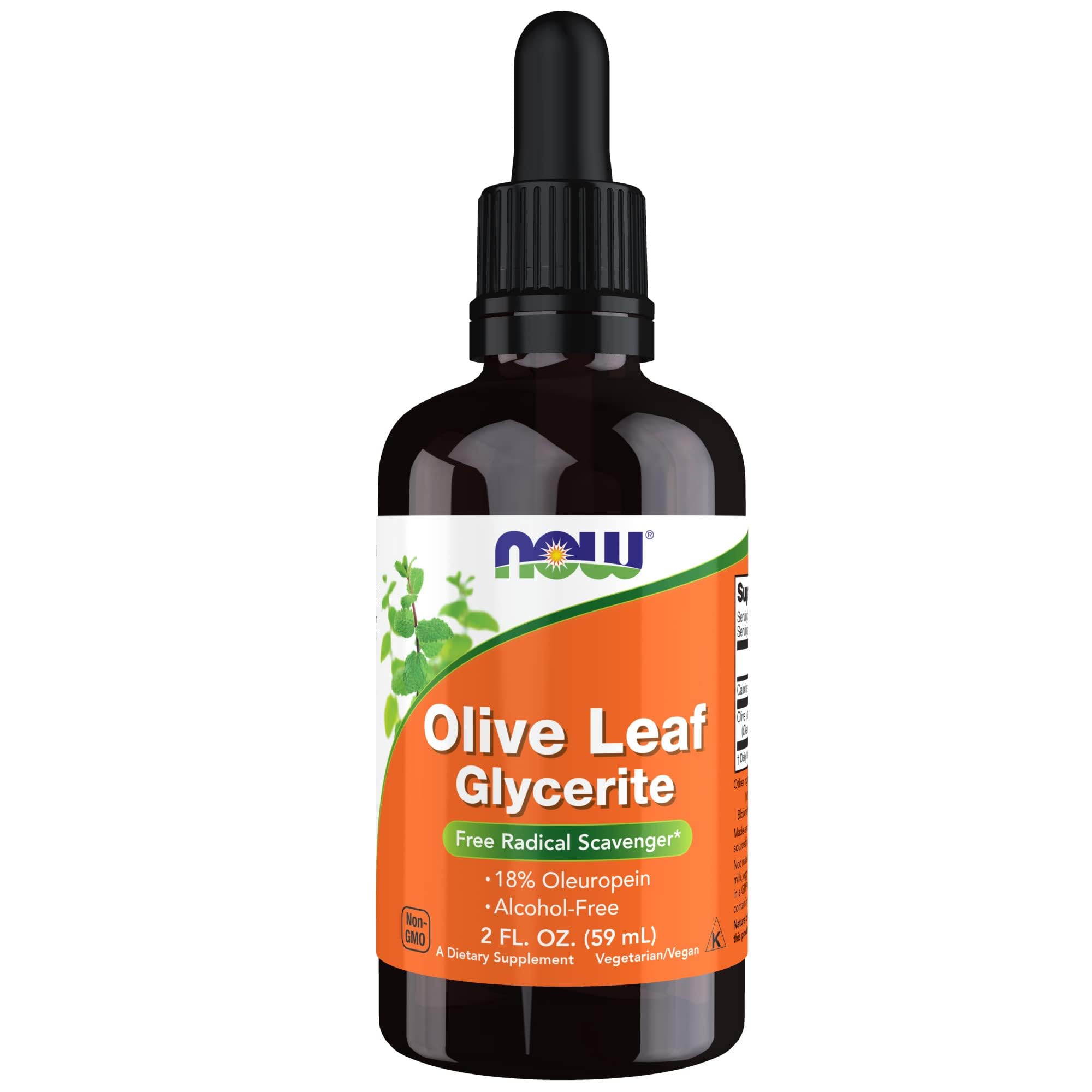 NOW Foods Supplements, Olive Leaf Glycerite Liquid, 18% Oleuropein, Dropper Included, Free Radical Scavenger*, 2-Ounce