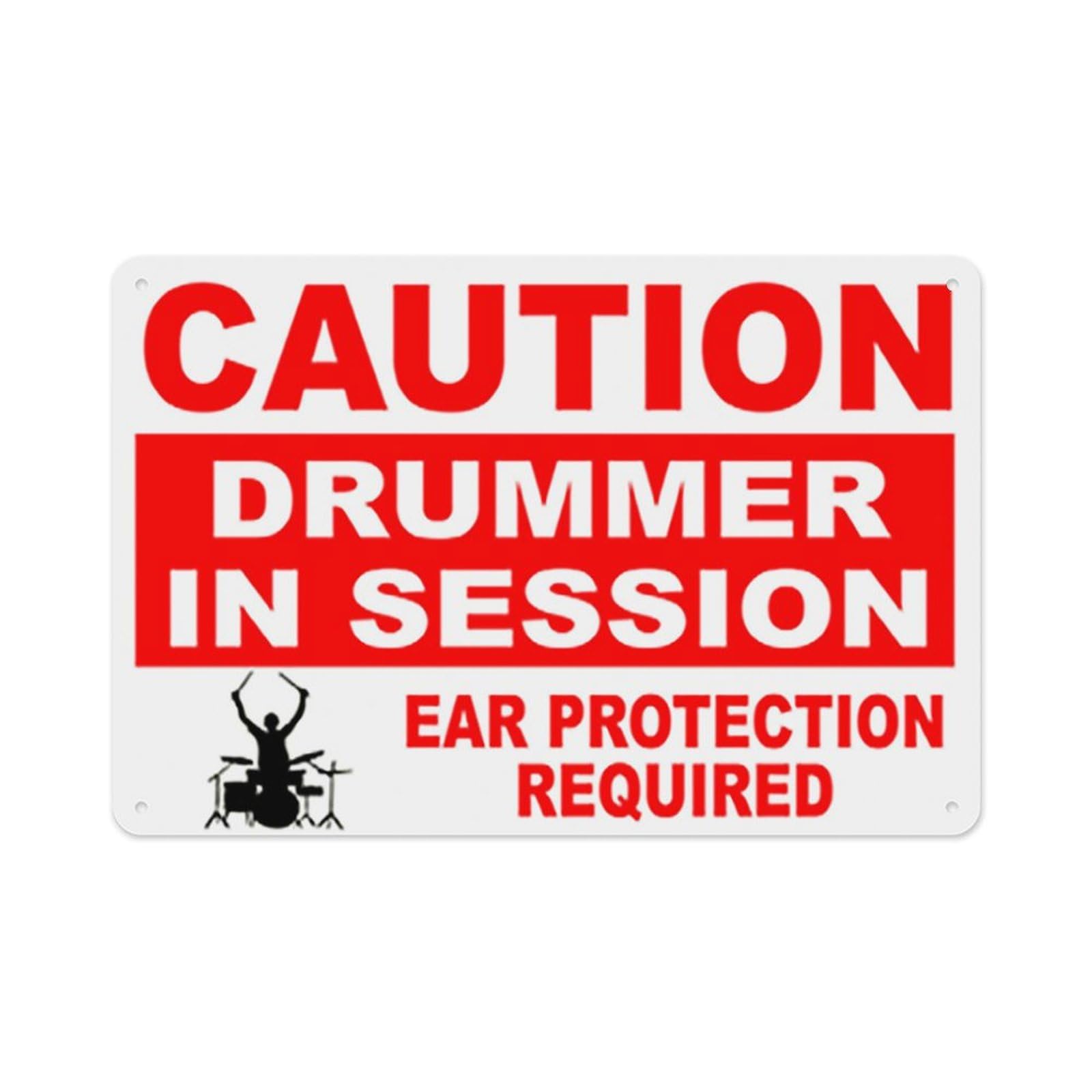 Peiyeety A08 Caution Drummer In Session Ear Protection Required Sign Aluminum Tin Warning Signs For Home Outdoor Garden 12X16 Inches