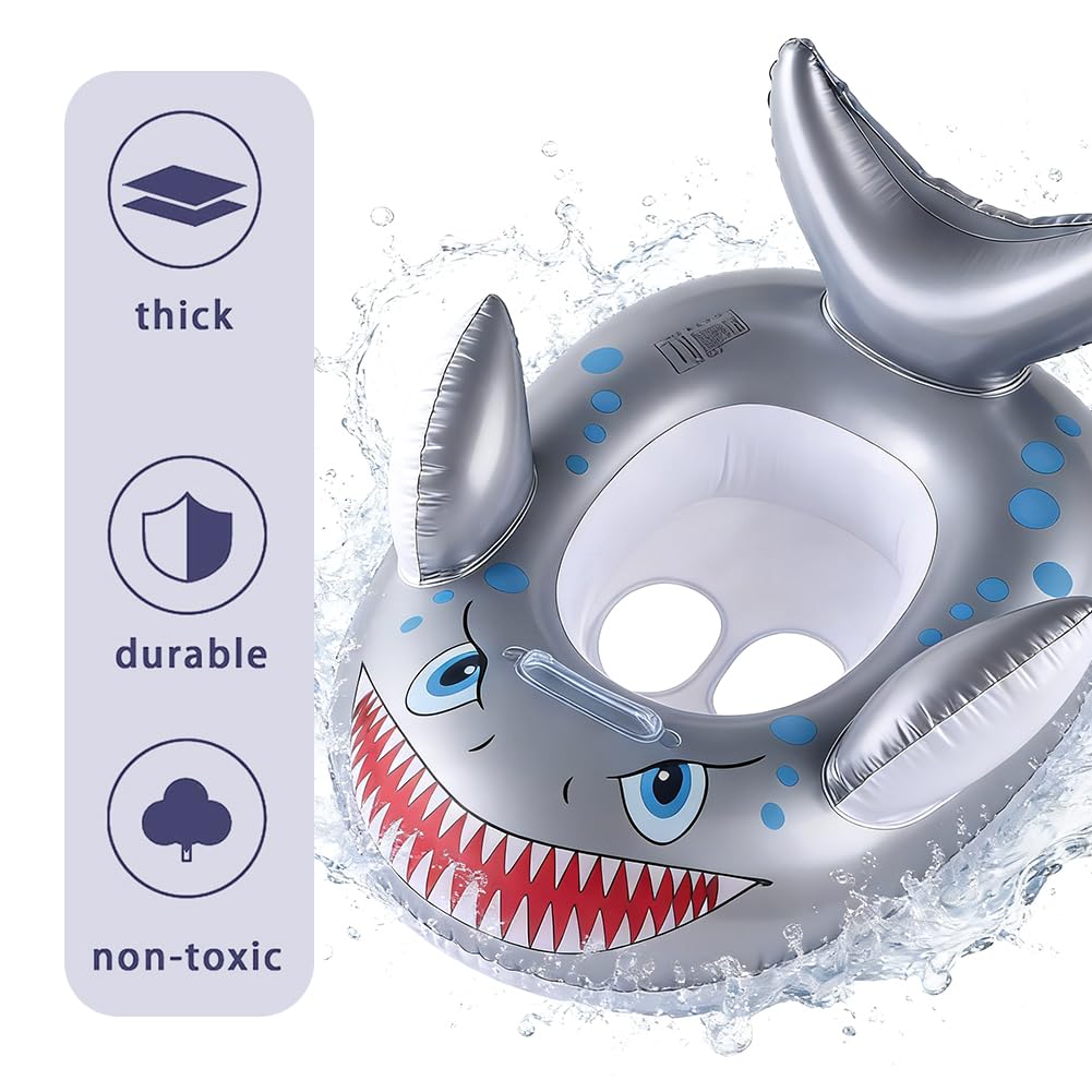 Shark Anello Nuoto, Animale Giocattoli Gonfiabile per Piscina Galleggianti, PVC Galleggiante Anello di Nuoto, per Divertimento in Acqua per Piscina Sport Acquatici Estate Spiaggia Festa - Argento