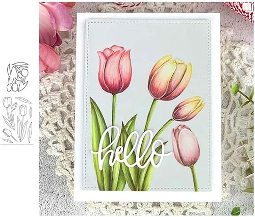 Miniatura 3 de Tulip - Juego de sellos y troqueles transparentes de silicona para hacer tarjetas, álbum de fotos en relieve para manualidades, decoración