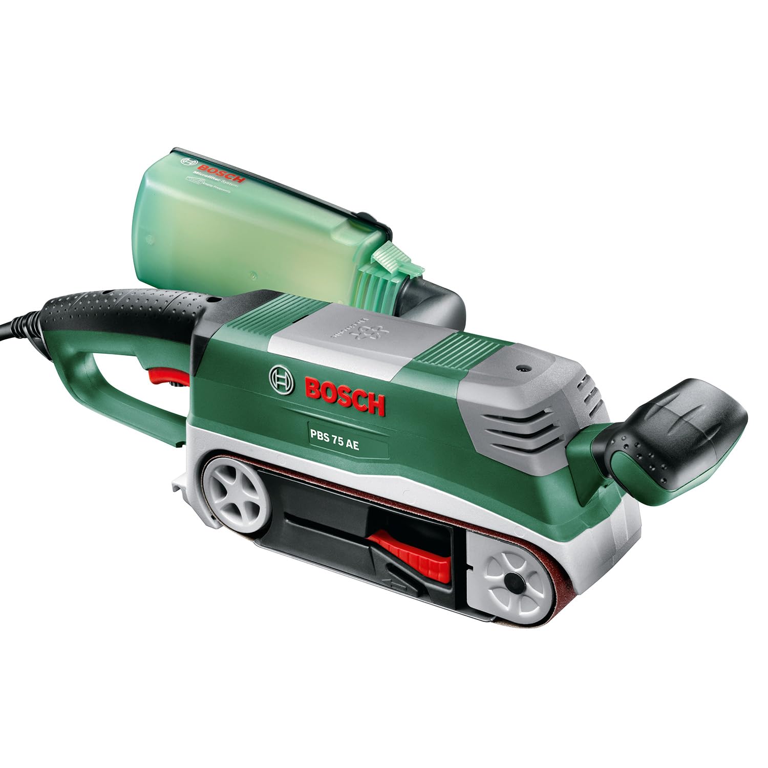Bosch Bandschleifer PBS 75 AE Set (750 W, Bandgeschwindigkeit 200-350 m/min, Schleiffläche 165x76 mm, im Koffer)
