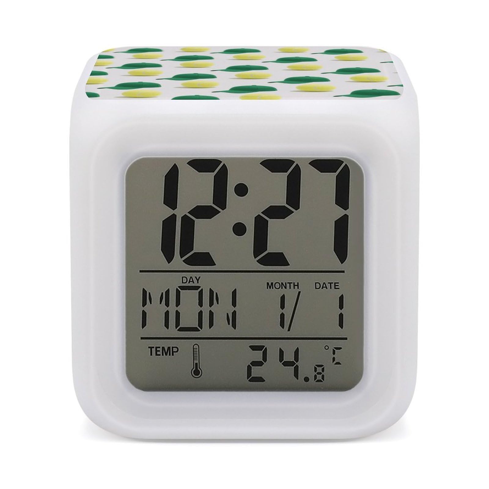 FodPand 7 Color Ambient Night Light Cube Battery Operated Tennis Digital Clock with Snooze Temperature LED Digital Alarm Clocks Dimmable Wake Up Light Portable Mood Lamp for Bedroom Desk Gift