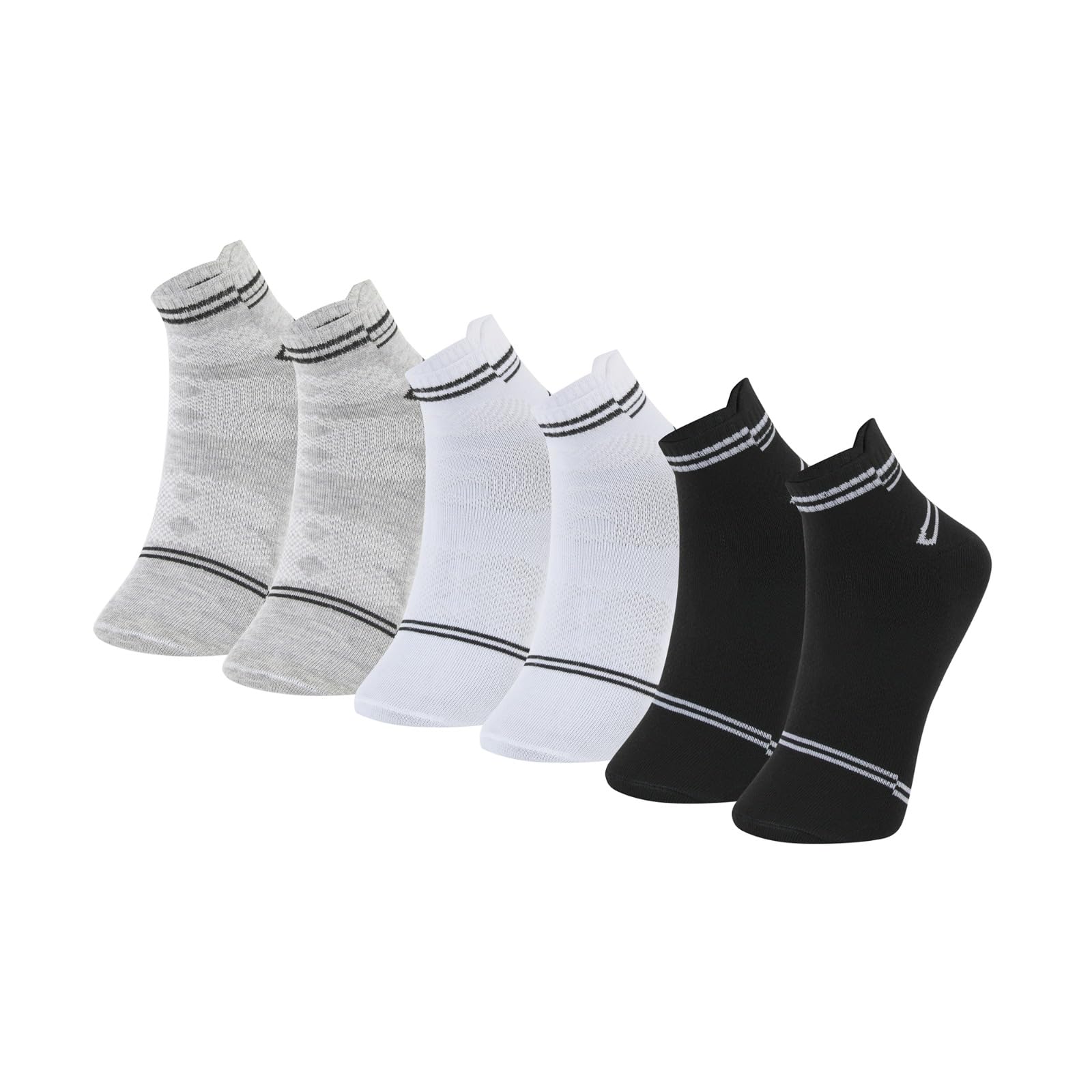 Athletic Performance Low Cut Socks, Unisex Cotton Socks with Breathable Mesh, Black White Grey Multi-Pack, Sweat Absorbing Sports Ankle Socks, 3 Pairs-image-41