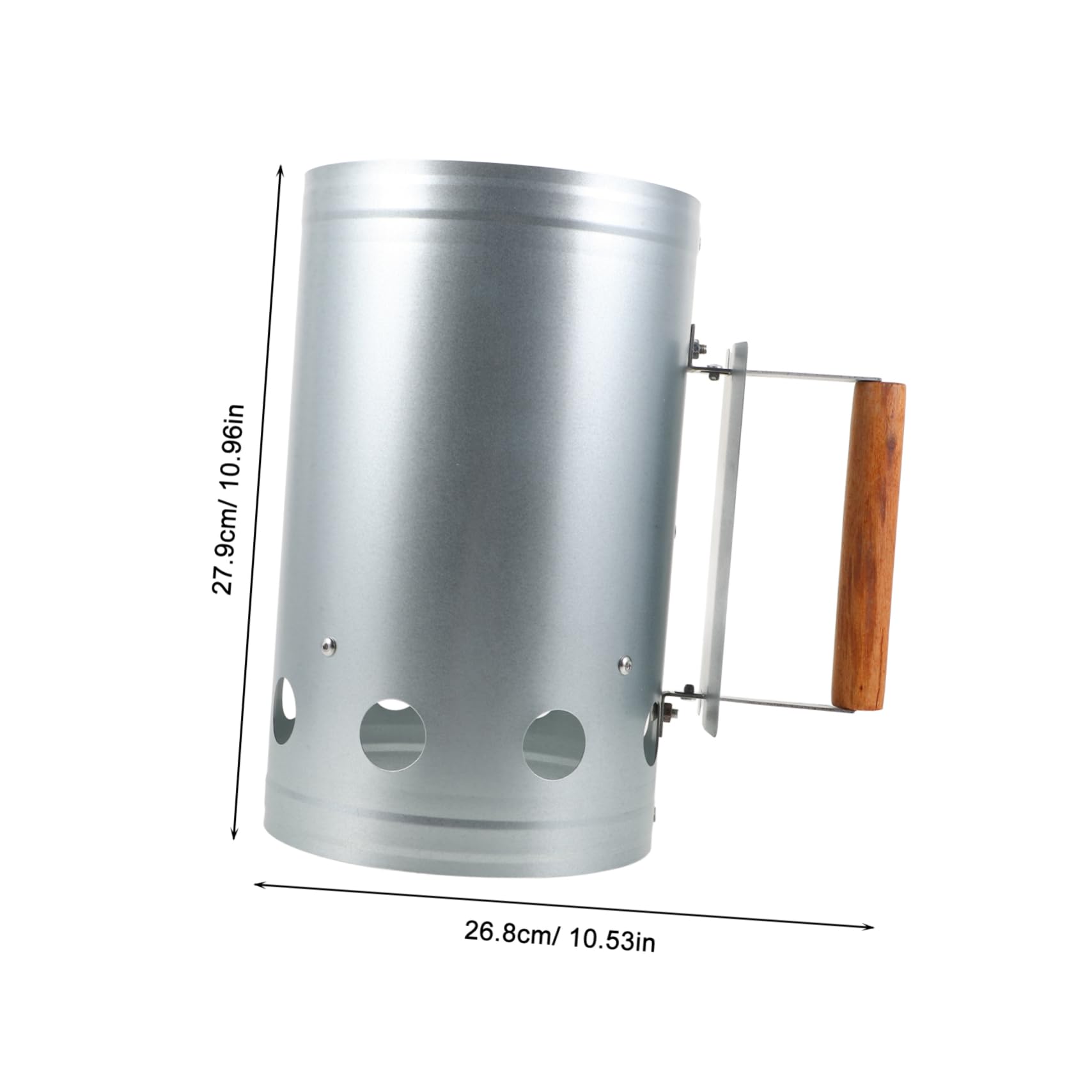 Accenditore Carbone Barbecue in Acciaio Inox con Manico in Legno | Argento, Design Portatile e Leggero, per Picnic e Grigliate All'aperto