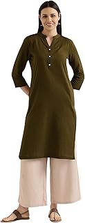 Women's Linen Straight Fit Straight Long Kurta Airy Plain Kurta, 3/4 Sleeve, Knee Length Kurtis with Pockets, Casual and Office Wear - 50% OFF Deal at ₹998 on Amazon | Valzo