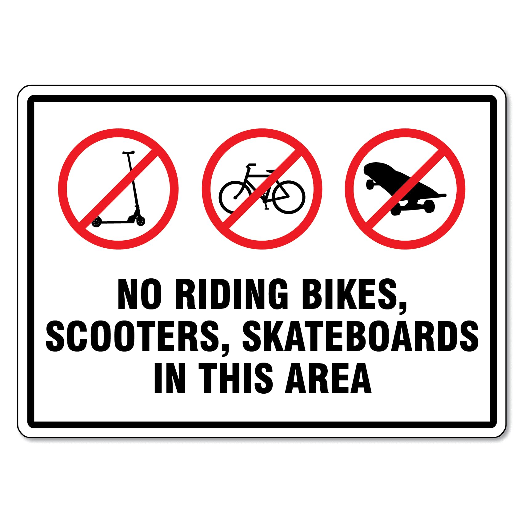 No Bikes, Scooters & Skateboards Allowed Sign, Metal Tin Sign 12 x 8 Inch, Activity Restriction Notice