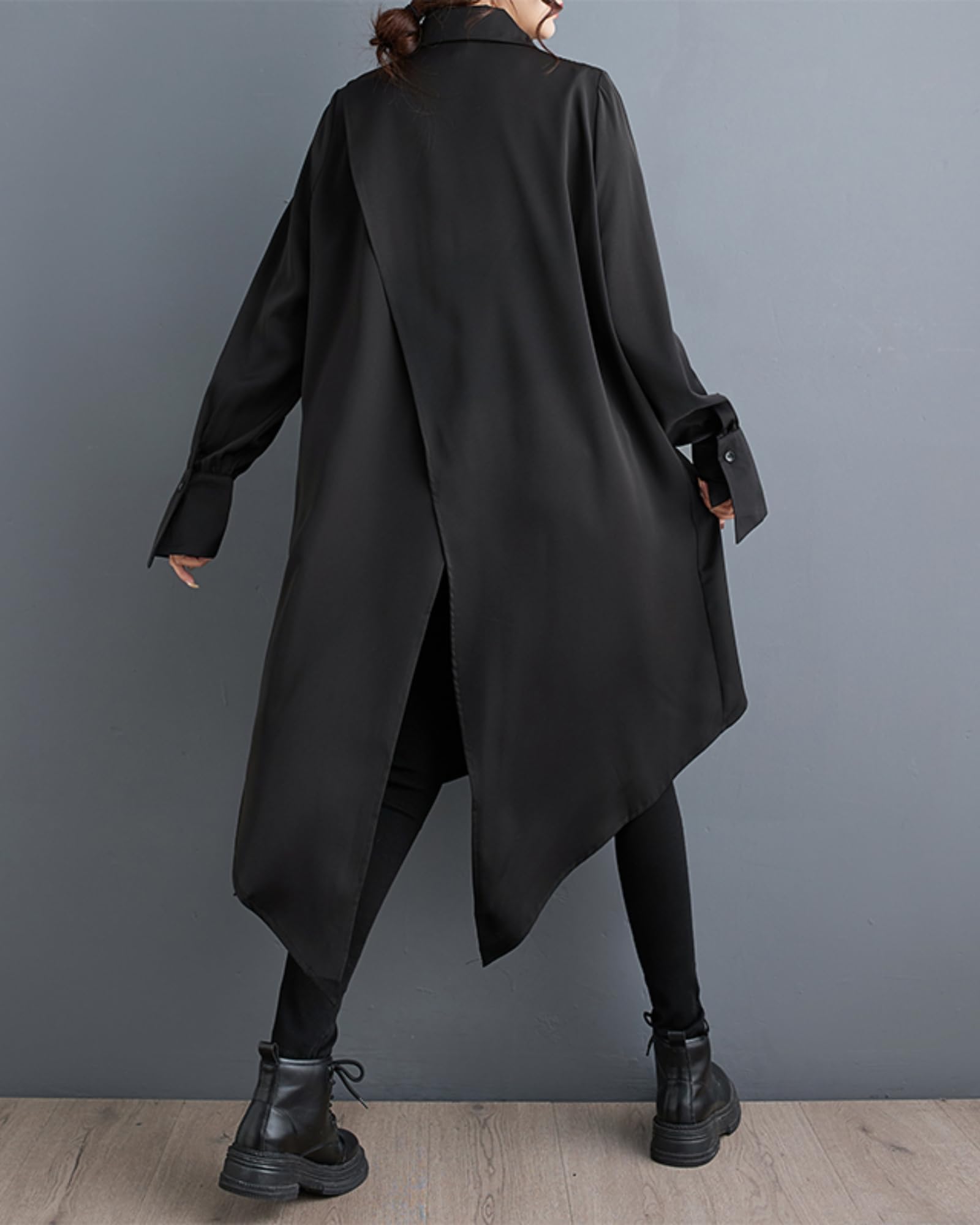 ellazhu Damen Oversized einfarbiges Langarmshirt mit Rückenschlitz und unregelmäßigem Saum GZ150