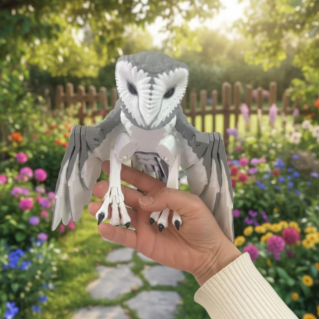 3D Printed Movable Hamster Owl– Poseable Owl Figurine Fully Flexible Wings & Head Sensory Fidget Desk Toy (Brown/White, Medium Multicolor)