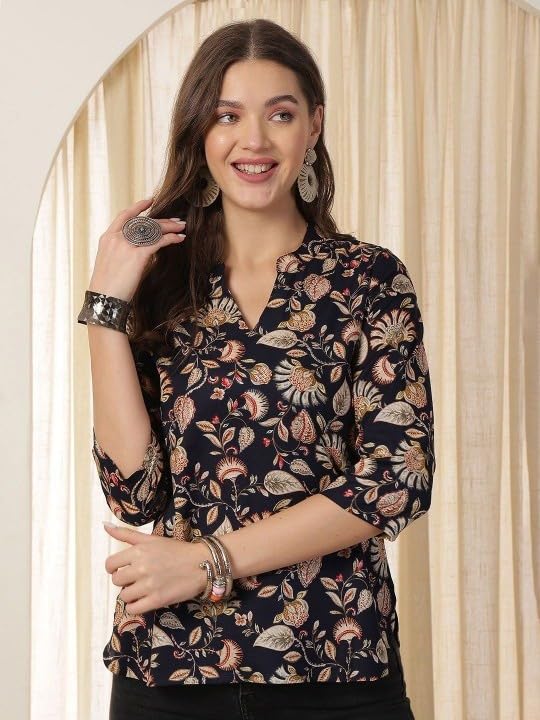 Image of Women's Short Kurti in TopsTunic Rayon Cotton Blend | Ladies Ethnic Tunic
