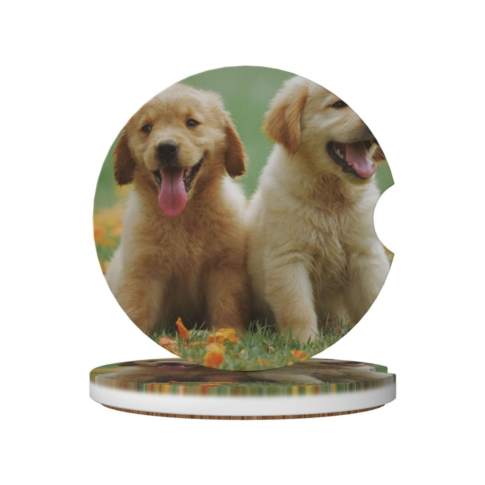 Yellow Labrador Retriever Puppies, Car Cup Holder Coasters 2 Pack, Absorbent Ceramic Car Coasters with Non Slip Cork Base