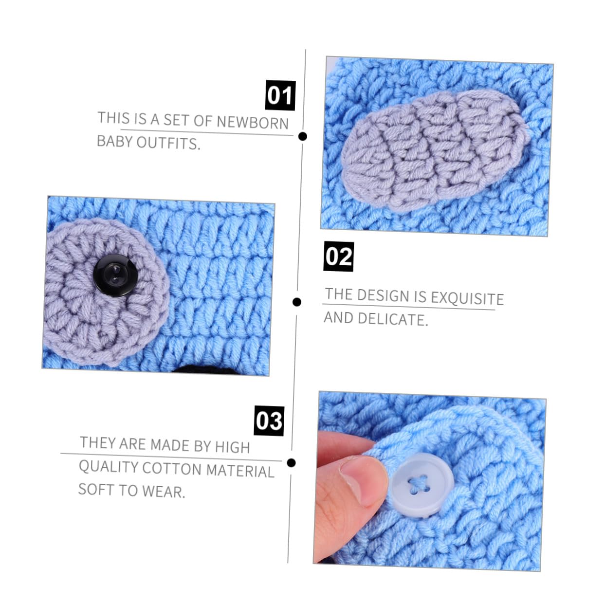 VALICLUD 3-teiliges -hundekleidungsset Photoshooting Accessoires Clothes Gestrickte Foto-Requisiten Kostüm Für Neugeborene Kleidung in Welpenform Blue