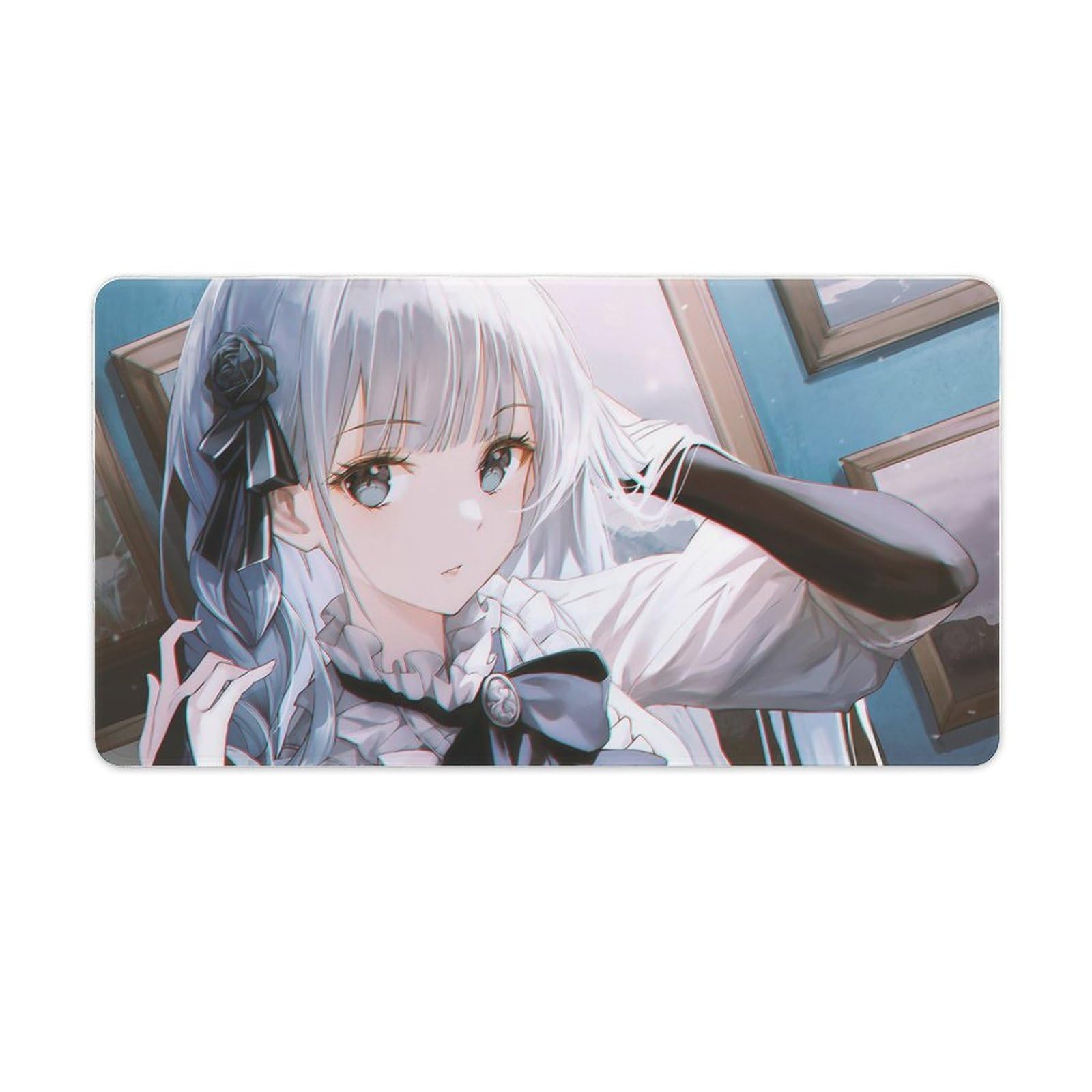 Amazon.co.jp：デスクマット マウスパッド 銀髪 ゴスロリ リボン 美