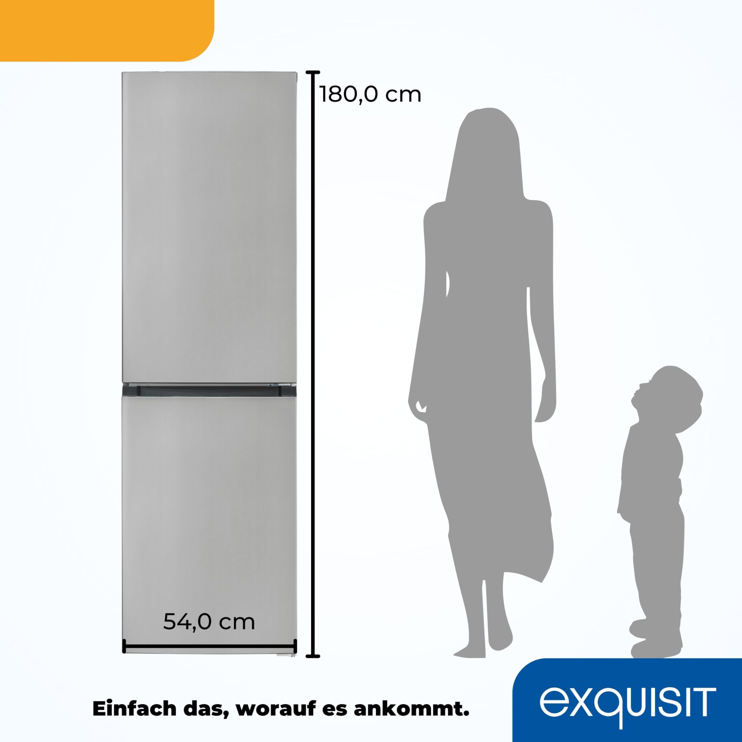 Exquisit No-Frost Kühl-Gefrierkombination - 247 L Kühlschrank Edelstahl | Leises 180 cm Standgerät mit 39 dB, 4-Sterne-Gefrierfach und No-Frost Technologie gegen Frostbildung im Gefrierbereich