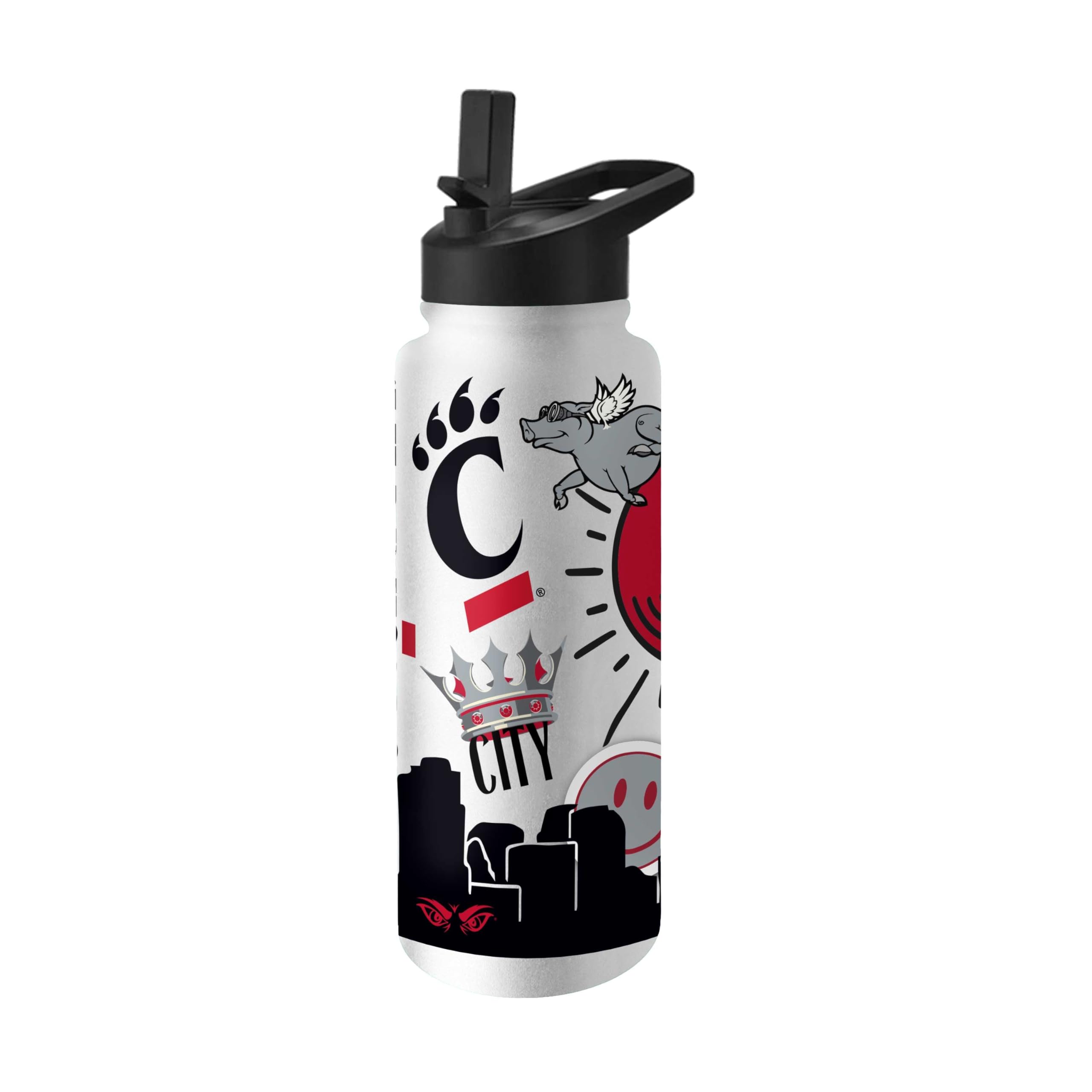 Logo Brands NCAA Native 34 oz Quencher Water Bottle - | Local Icons Design | Double-Wall Insulated| Leak-Proof Lid &amp; Built-In Straw