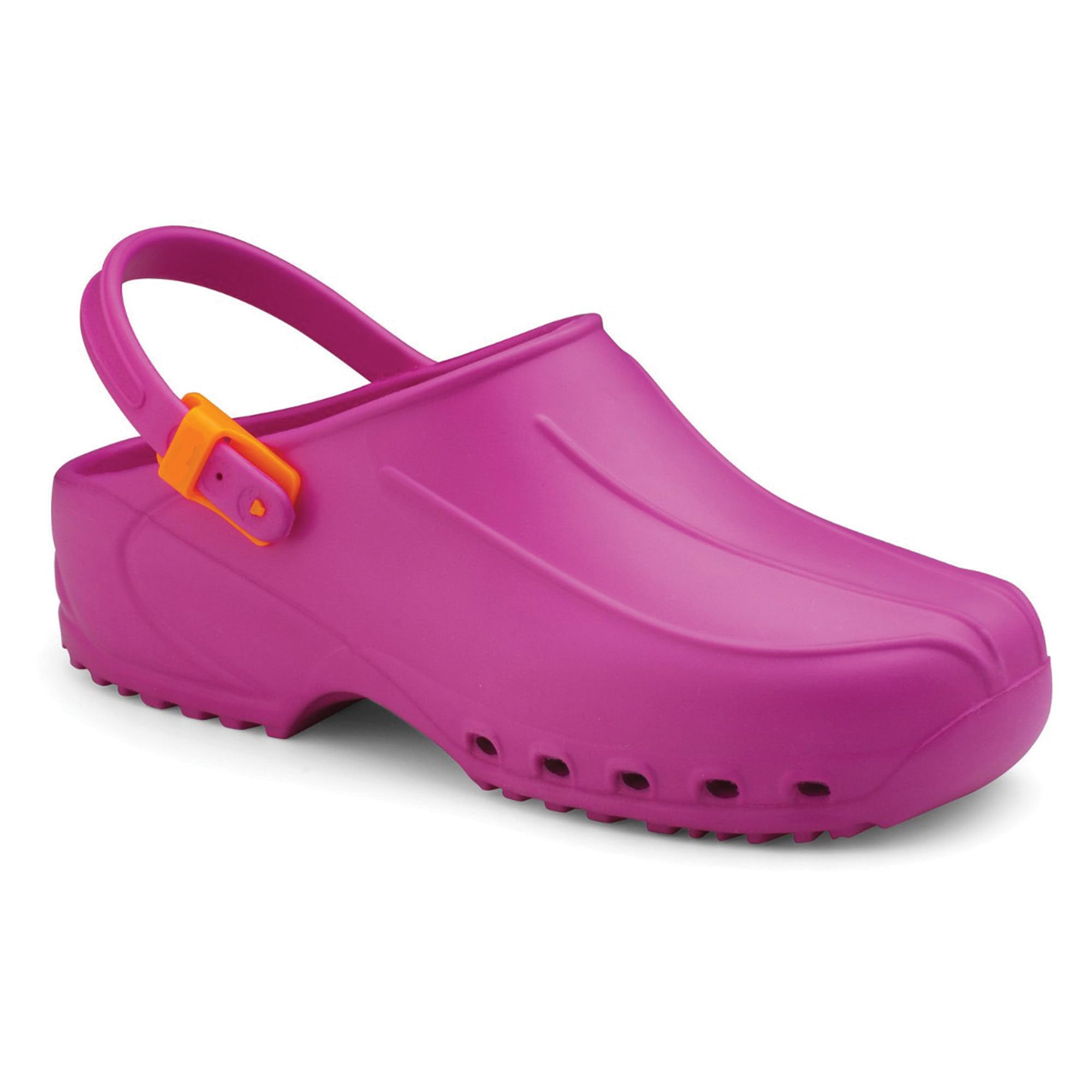 GIMA 26224 Zoccoli Professionali Leggeri con Laccetto, Unisex, Anatomici, Antiscivolo, Antishock, Antistatici, Tomaia Non Forata, Suola Forata, Colore Fucsia, Misura EU 35, 1 Paio