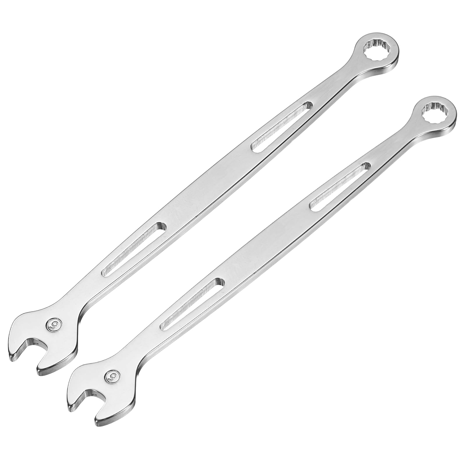 sourcing map 2Pcs Combination Wrench 5mm Metric Super Thin 12-Point Box and Open End Chrome Vanadium Steel Double Ended Spanner Tool for Automotive Furniture Machinery DIY Repair, Silver