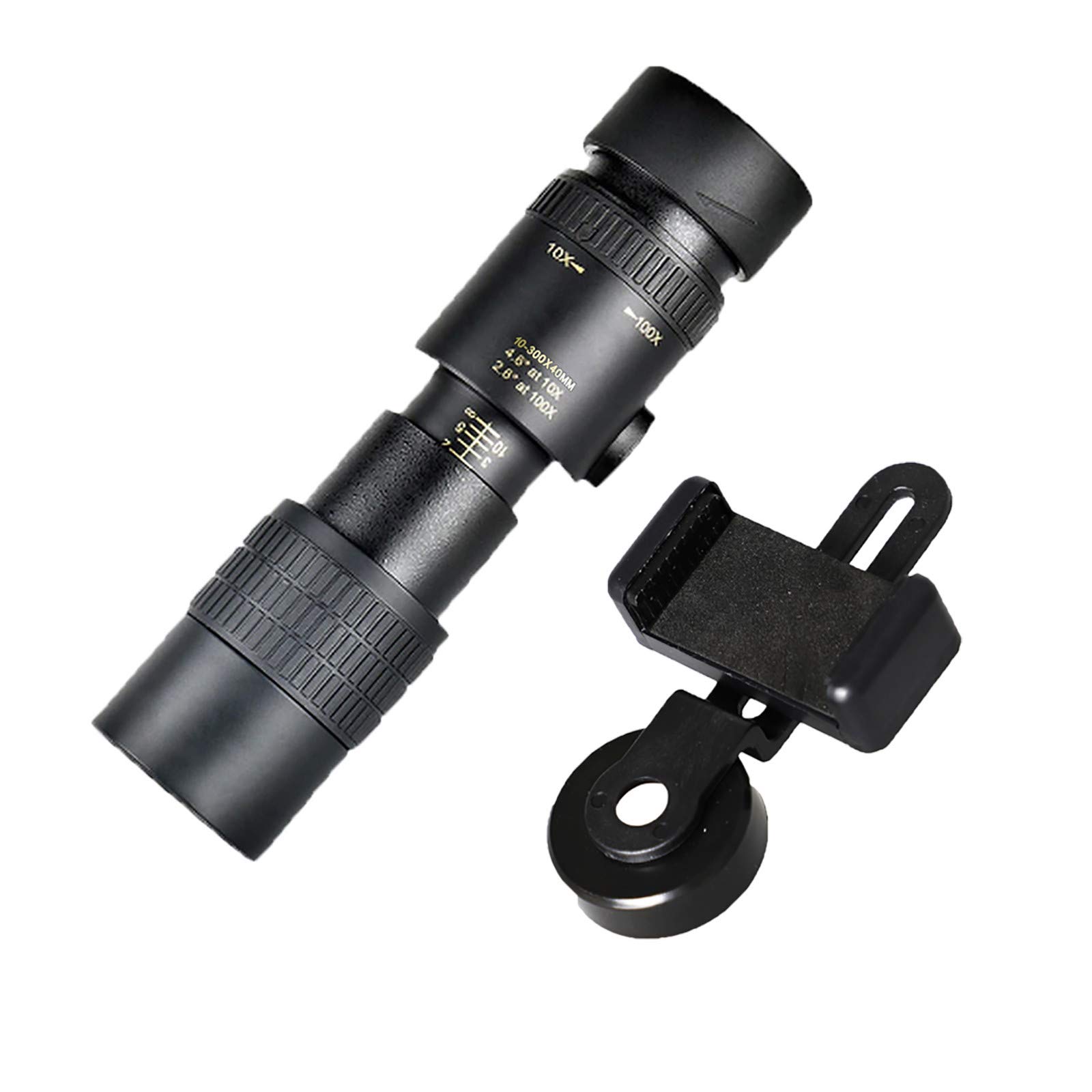 Telescopio monocular Alta Potencia 4k, 10-300x40 mm, superteleobjetivo, Zoom, Ligero, para Exteriores, con Soporte para teléfono, binoculares para observación Aves y Acampada.