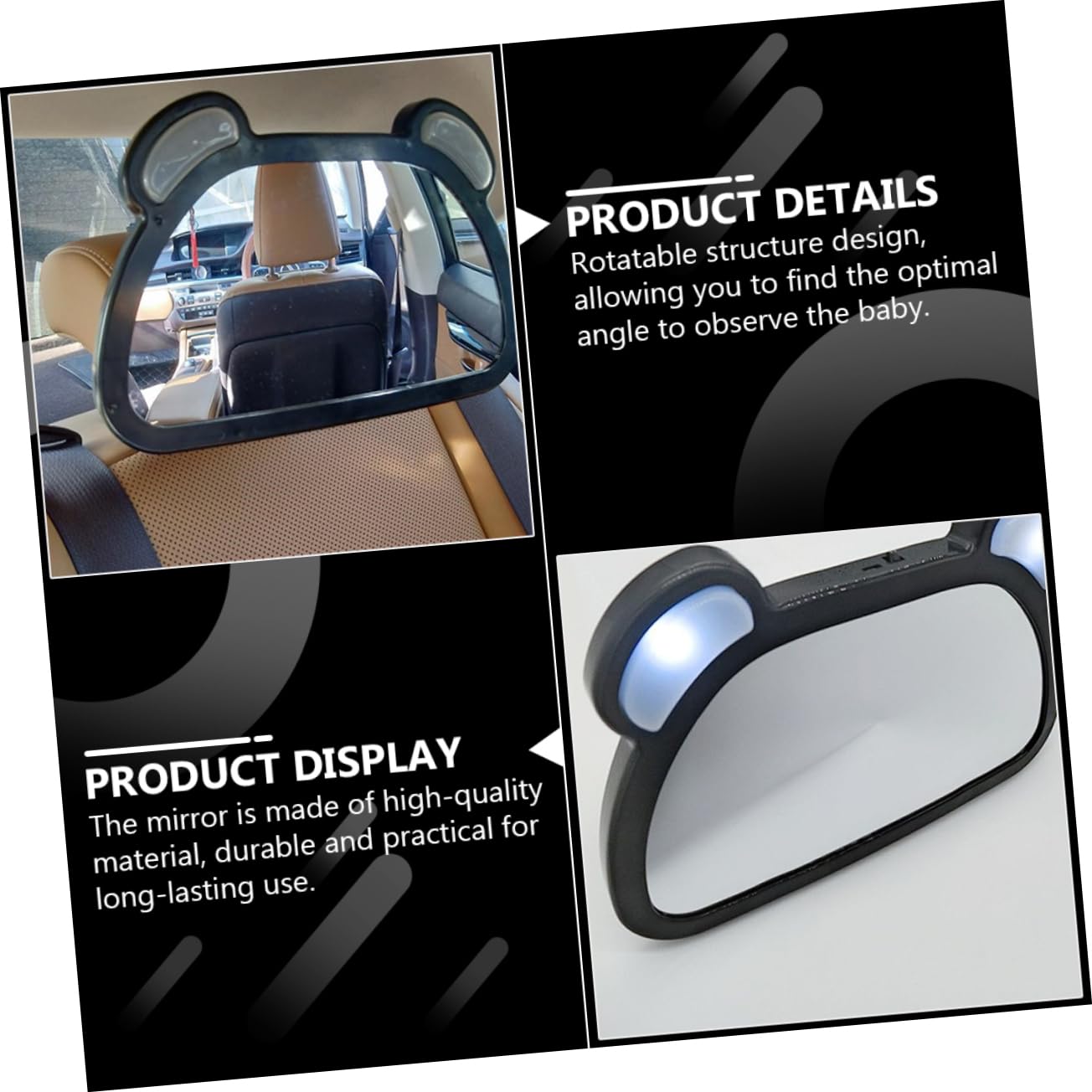 Miroir de Voiture Réglable Rétroviseur Arrière D’observation pour Bébé Structure Rotative, Installation Facile pour L’intérieur Voiture