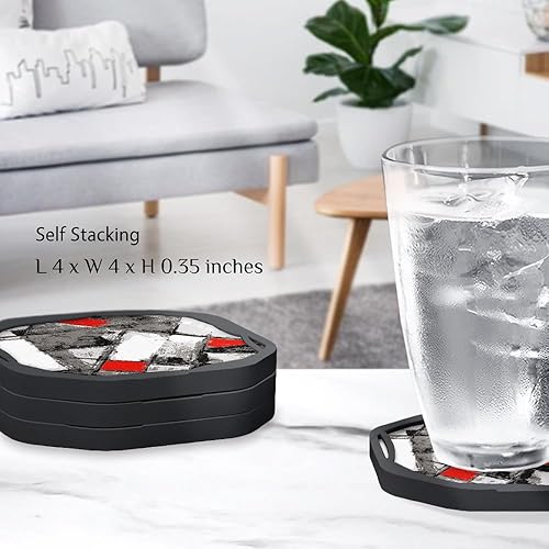 Miniatura 6 de Cool Modern - Posavasos absorbentes para mesa de café, negro y rojo, 4 pulgadas, juego de 4